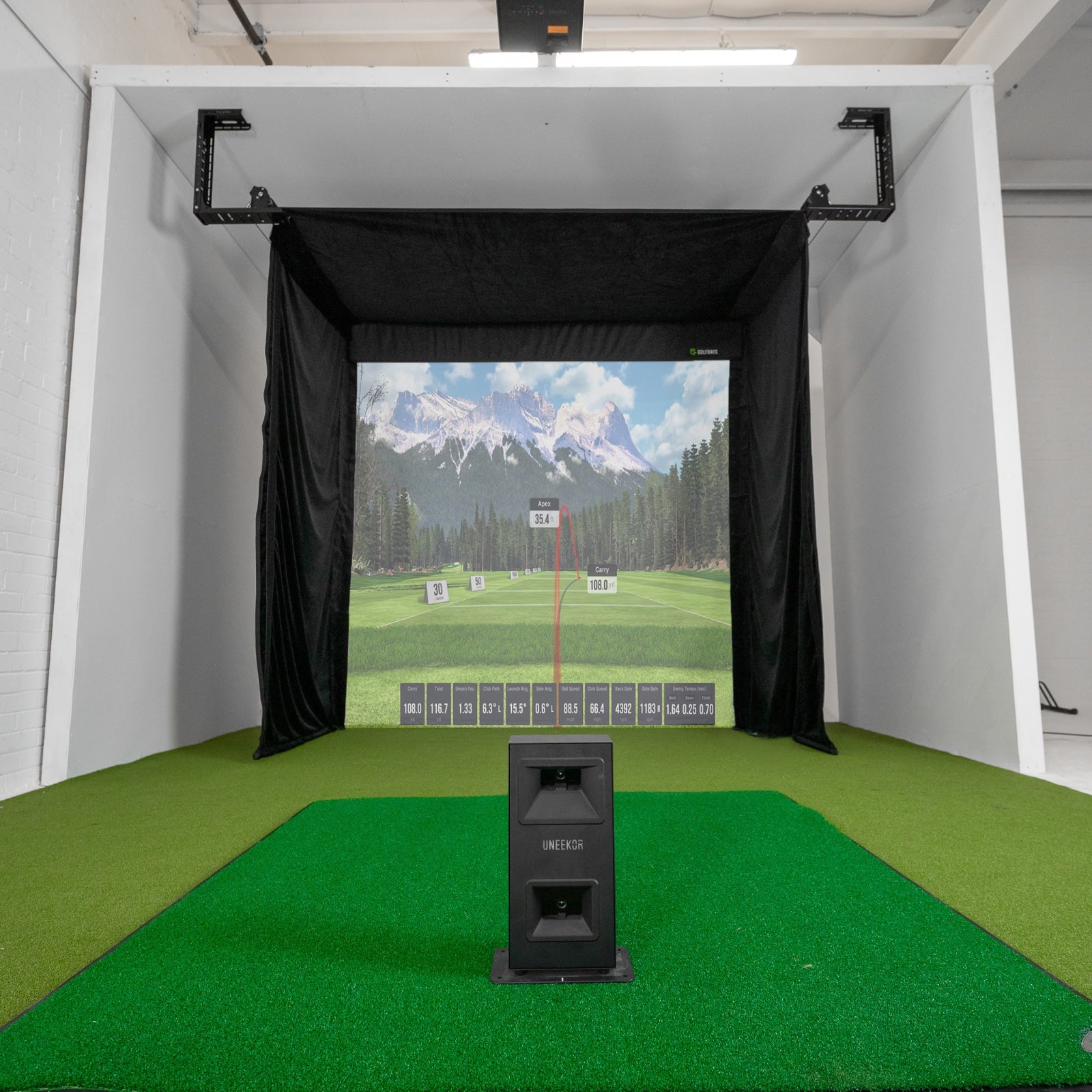 Uneekor Eye Mini Lite Retractable Simbox Home Golf Simulator Package